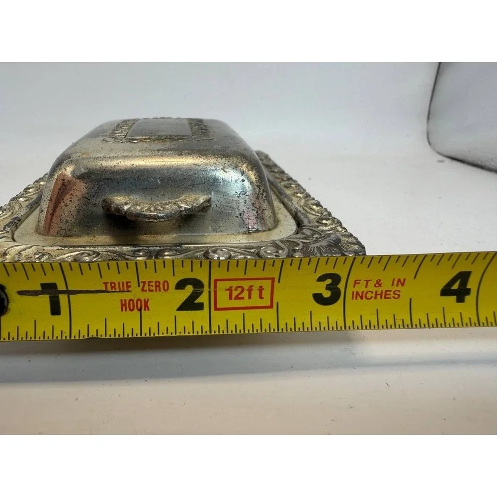 Vintage Made in Occupied Japan Silver Plated‎ Butter Dish Ornate Repousse Floral